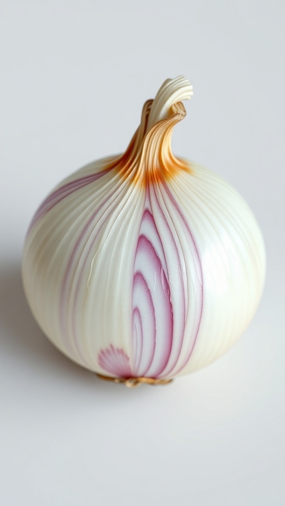 Onion 3D Image A realistic 3D image of an onion, highlighting its layers and textures.